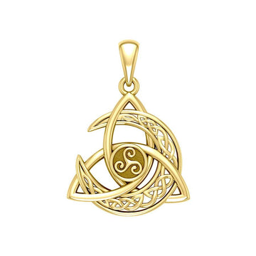 Trinity Knot with Celtic Crescent Moon and Triskele Solid Yellow Gold Pendant GPD5885 - Jewelry